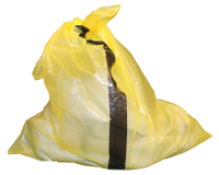 Bag plastig melyn â stribed du
